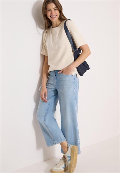 Kurzarm Sweatshirt mit Wording pearl beige