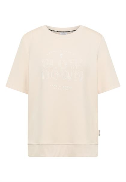Kurzarm Sweatshirt mit Wording pearl beige