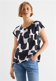 Kurzarmbluse mit Raffdetail dark vintage blue