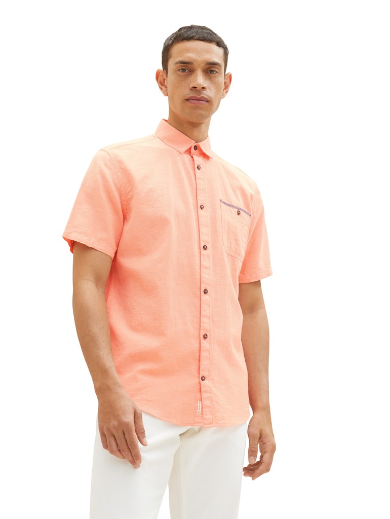 Tom Tailor Herren Halbarmhemd Kurzarmhemd mit Brusttasche orange white  chambray bequem online kaufen bei