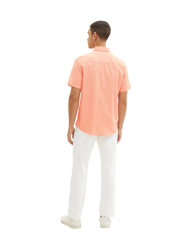 Tom Tailor Herren Halbarmhemd Kurzarmhemd mit Brusttasche orange white  chambray bequem online kaufen bei