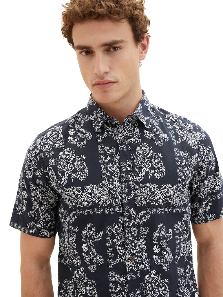 Tom Tailor Herren Halbarmhemd Kurzarmhemd mit Paisleyprint navy big paisley  design bequem online kaufen bei