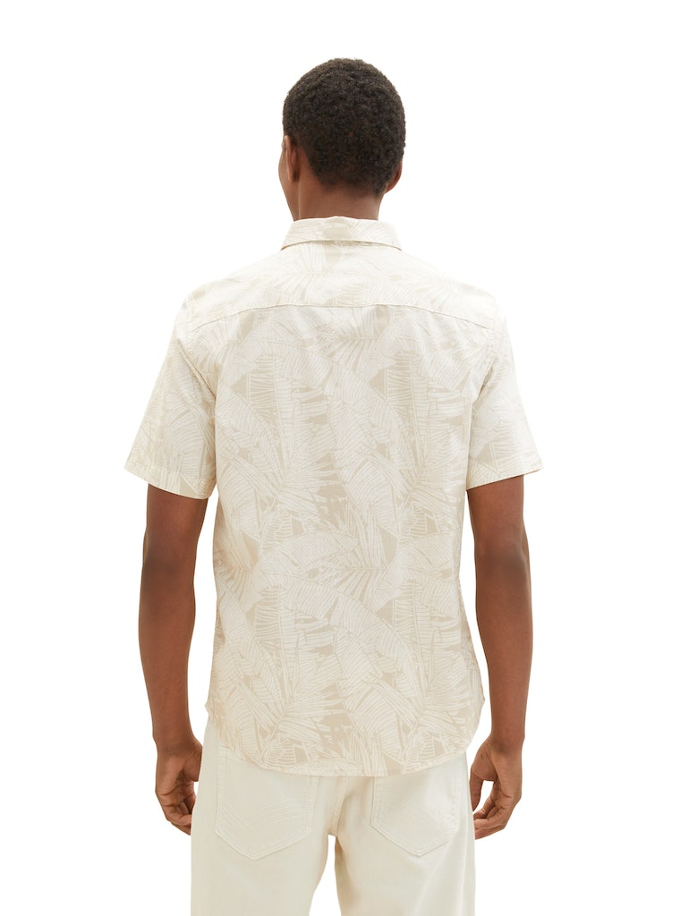 Tom Tailor Herren Halbarmhemd Kurzarmhemd mit Palmenprint offwhite beige  leaf design bequem online kaufen bei