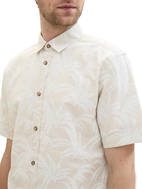 Kurzarmhemd mit Print beige brushed leaf design