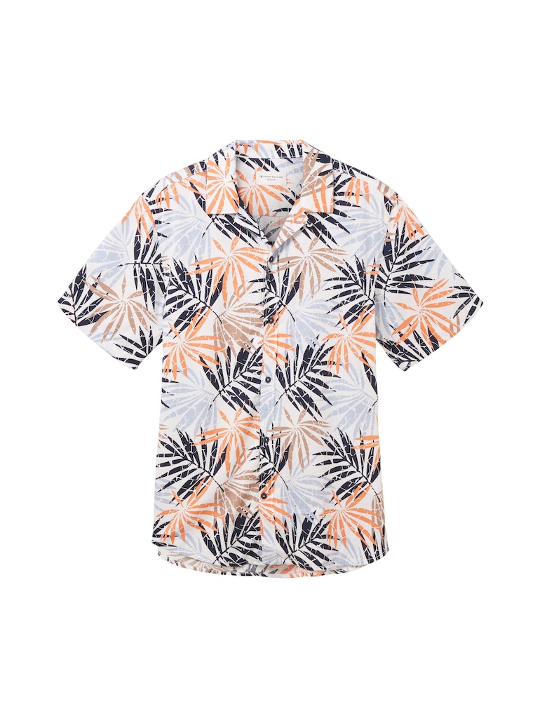 Tom Tailor Herren Halbarmhemd Kurzarmhemd mit Reverskragen orange colorful  leaf design bequem online kaufen bei