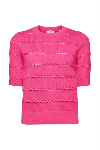 Kurzarmpullover im Pointelle-Design pink fuchsia