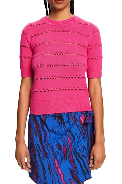 Kurzarmpullover im Pointelle-Design pink fuchsia