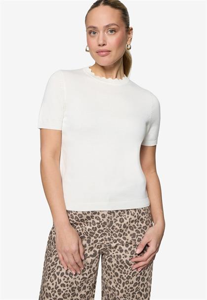 Kurzarmpullover mit Wellensaum offwhite