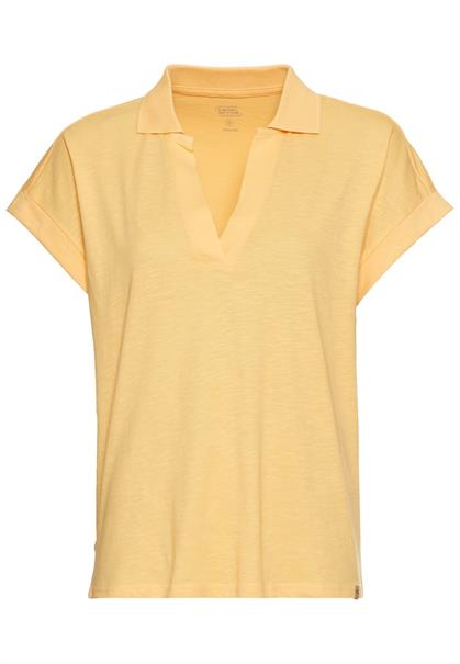 Kurzarmshirt mit Polokragen apricot