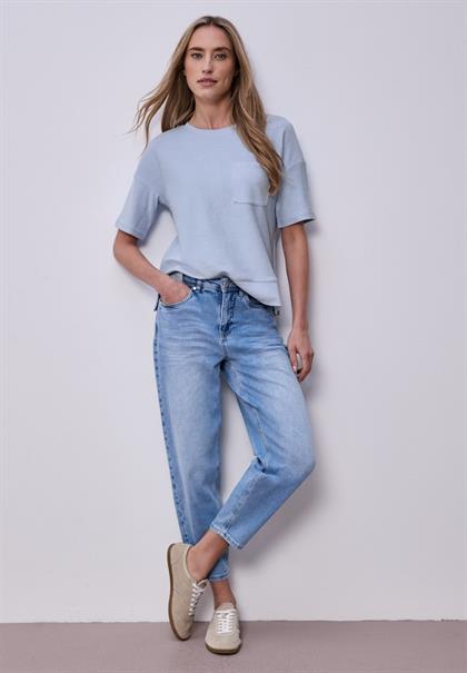 Kurzarmshirt mit Strukturmix cashmere blue