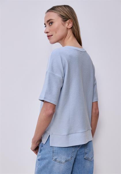 Kurzarmshirt mit Strukturmix cashmere blue