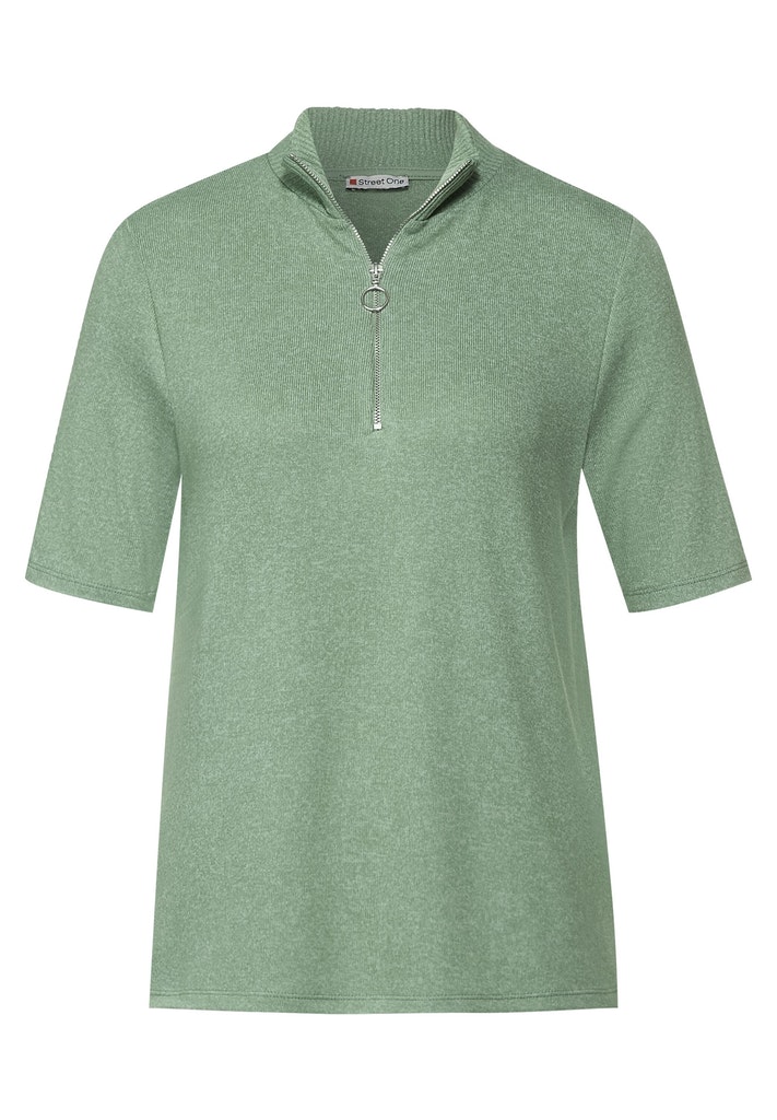 Street One Damen T-Shirt Kurzarmshirt mit Zipper light set grey melange  bequem online kaufen bei