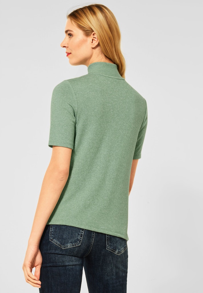 Street One Damen T-Shirt Kurzarmshirt mit Zipper light set grey melange  bequem online kaufen bei | 