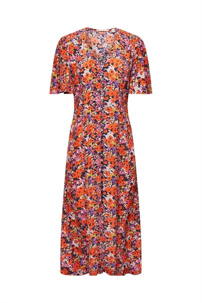 Kurzärmeliges Midikleid mit Blumenmuster navy