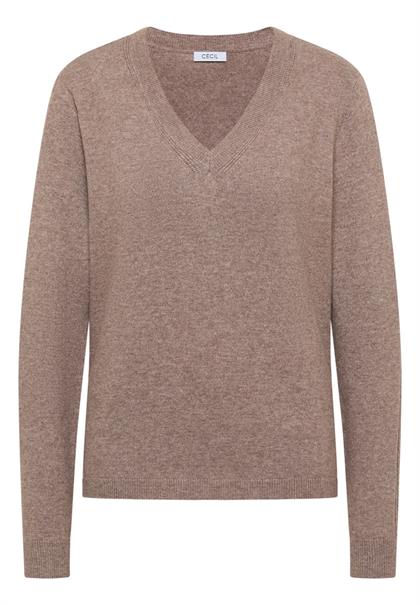 Kuscheliger V-Neck Pullover chocolate mousse melange