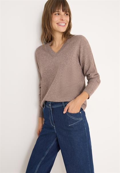 Kuscheliger V-Neck Pullover chocolate mousse melange