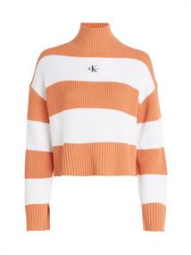 LABEL CHUNKY SWEATER ivory - tropical orange stripes