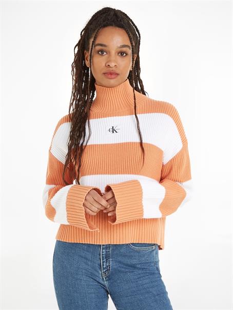 LABEL CHUNKY SWEATER ivory - tropical orange stripes