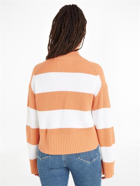 LABEL CHUNKY SWEATER ivory - tropical orange stripes