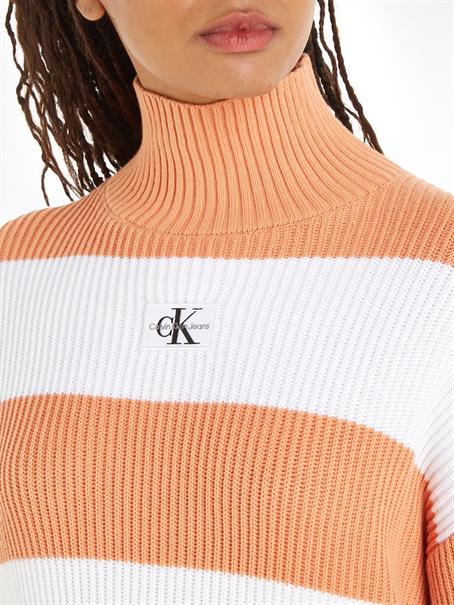 LABEL CHUNKY SWEATER ivory - tropical orange stripes