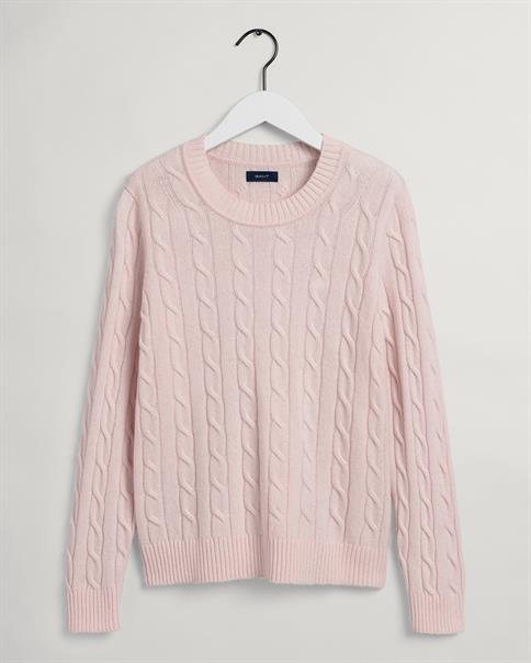 Lambswool Rundhals mit Zopfmuster light pink