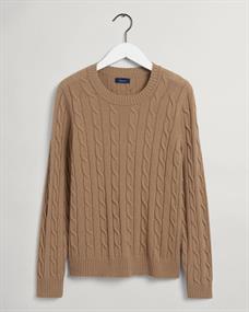 Lambswool Rundhals mit Zopfmuster warm khaki