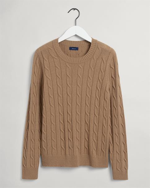 Lambswool Rundhals mit Zopfmuster warm khaki