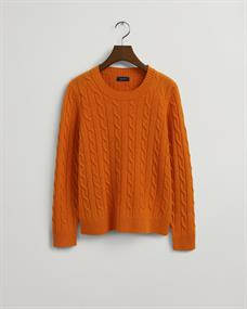 Lambswool Rundhalspullover mit Zopfmuster golden orange