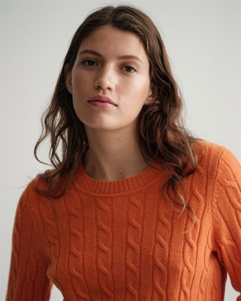 Lambswool Rundhalspullover mit Zopfmuster golden orange