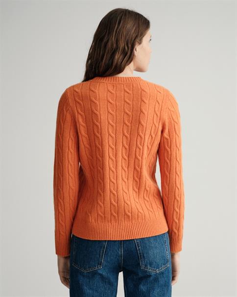Lambswool Rundhalspullover mit Zopfmuster golden orange