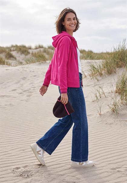 Langarm Fleece Jacke mit Kapuze pink flash