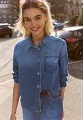 Langarm Jeansbluse mit Hemdkragen mid blue authentic washed