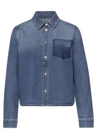 Langarm Jeansbluse mit Hemdkragen mid blue authentic washed