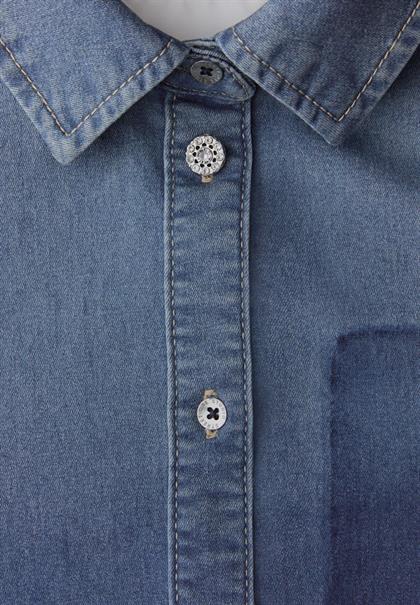 Langarm Jeansbluse mit Hemdkragen mid blue authentic washed