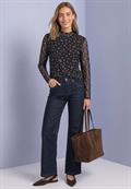 Langarm Mesh-Shirt mit Rundhals und Print black coffee