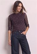 Langarm Mesh-Shirt mit Rundhals und Print rustic rouge