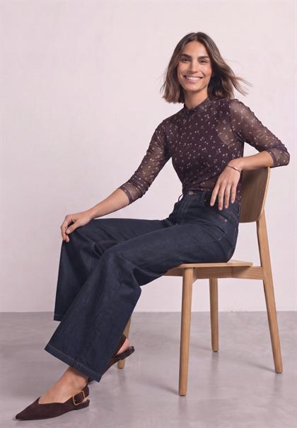 Langarm Mesh-Shirt mit Rundhals und Print rustic rouge