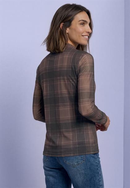 Langarm Mesh-Shirt mit Rundhals und Print sanded amber