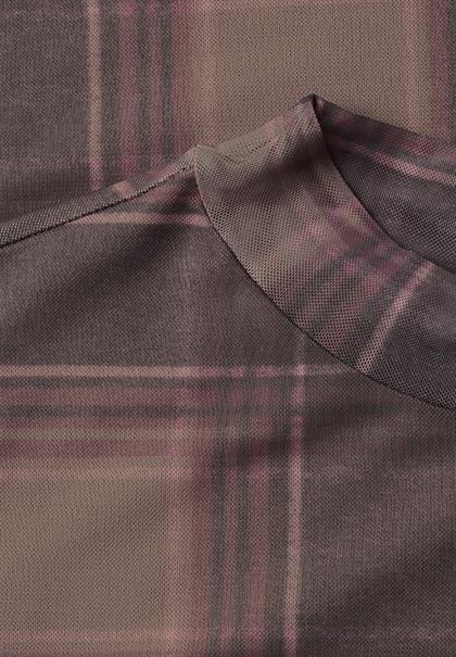 Langarm Mesh-Shirt mit Rundhals und Print sanded amber