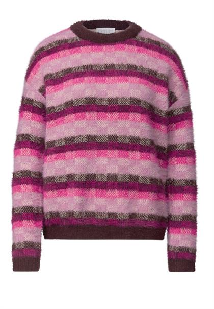 Langarm Pullover mit Rundhals und Karomuster russet red
