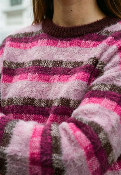 Langarm Pullover mit Rundhals und Karomuster russet red