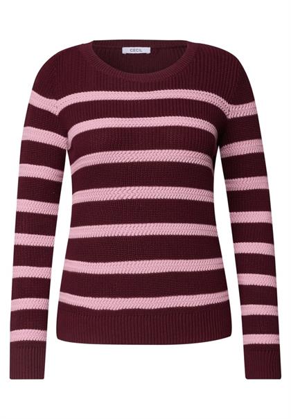Langarm Pullover mit Rundhals und Streifen red wine