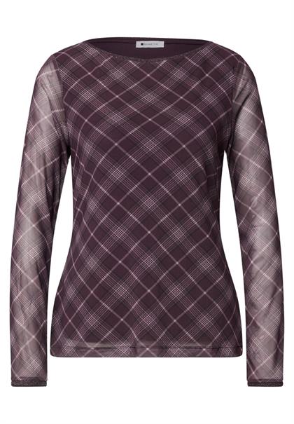 Langarm Shirt aus Mesh mit Karomuster berry plum