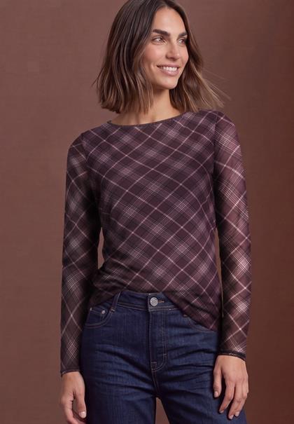 Langarm Shirt aus Mesh mit Karomuster berry plum