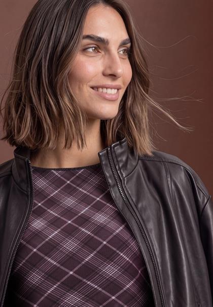 Langarm Shirt aus Mesh mit Karomuster berry plum