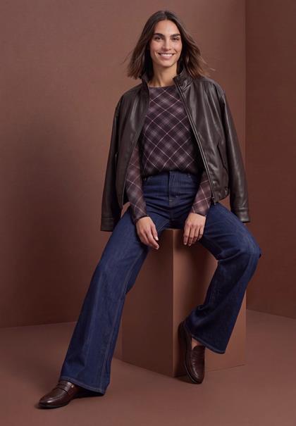 Langarm Shirt aus Mesh mit Karomuster berry plum