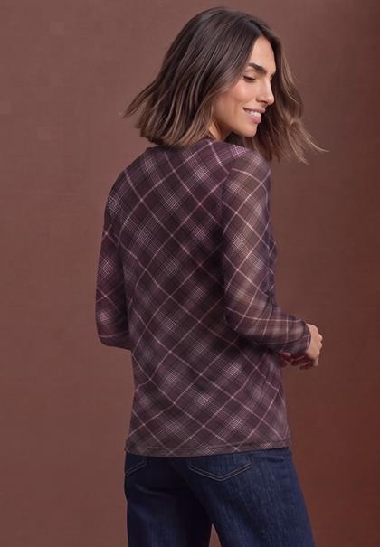 Langarm Shirt aus Mesh mit Karomuster berry plum