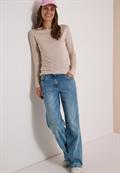 Langarm Shirt in Unifarbe mit Boat Neck cashmere beige