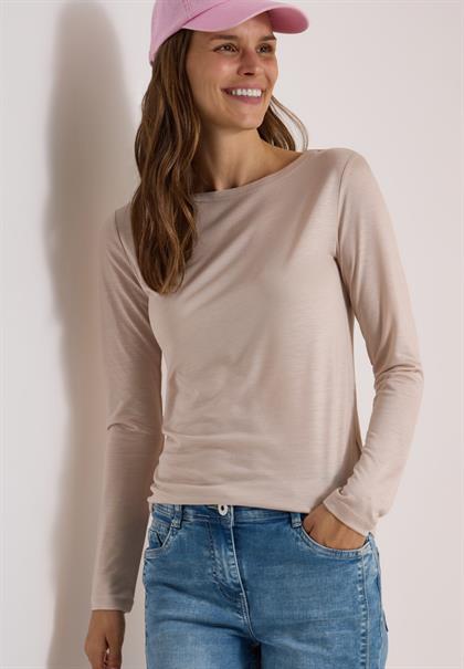 Langarm Shirt in Unifarbe mit Boat Neck cashmere beige