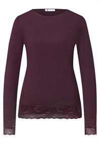 Langarm Shirt mit Boat Neck und Spitze berry plum